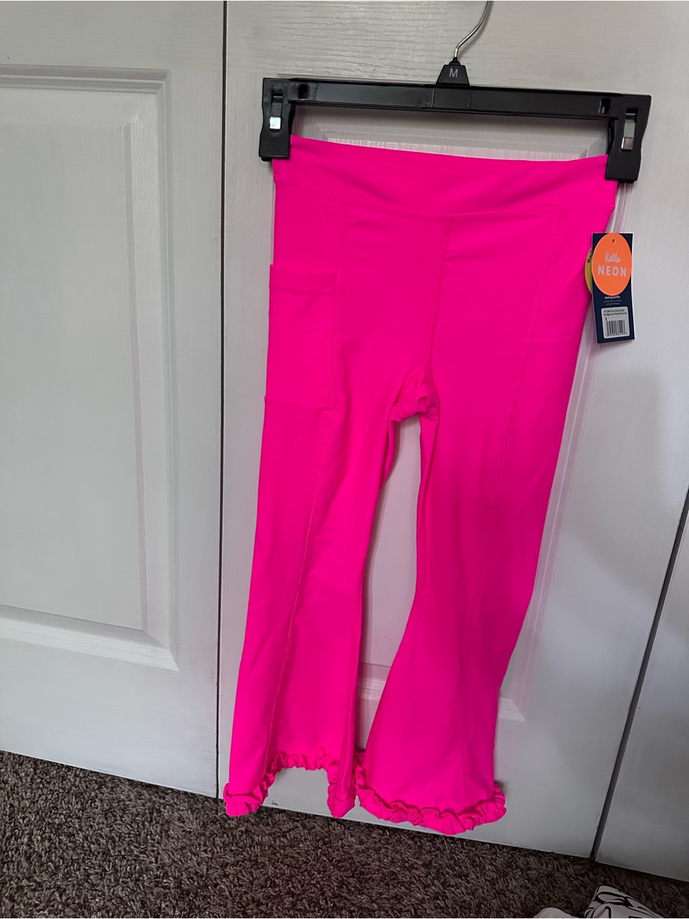 Ruffle Butts Neon Pink Flared Leggings with Ruffle Hem